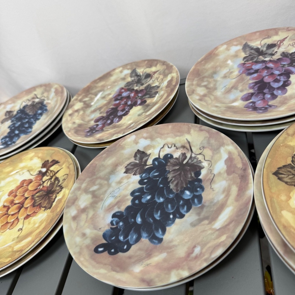Set of 4x I. Godinger & Co Grapevine Wine Porcelain Dessert Plates Mediterranean